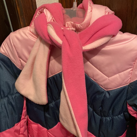 NWT London Fog Chevron color block Puffer Jacket w scarf 10-12 - Picture 4 of 5